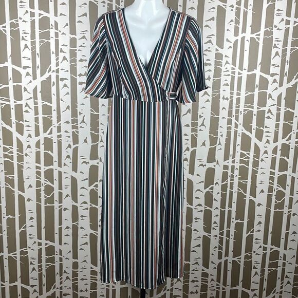 Forever 21 Contemporary Striped Wrap Midi Dress S - Picture 1 of 9